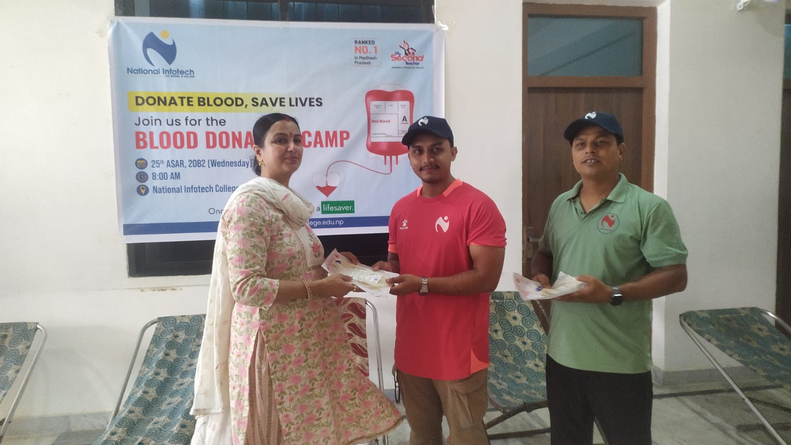 नेसनल इन्फोटेक कलेज द्वारा आकस्मिक रक्तदान कार्यक्रमको आयोजना ,२४ महिला सहित १६९ जनाले गरे रक्तदान ।