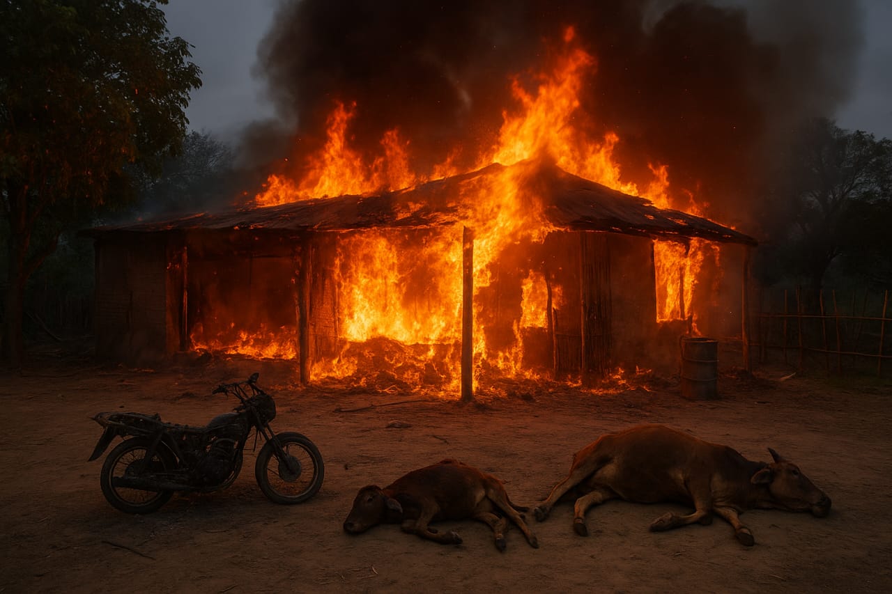पर्सा को धोरेमा आगलागीबाट गोठघर जलेर नष्ट, लाखौंको क्षति।
