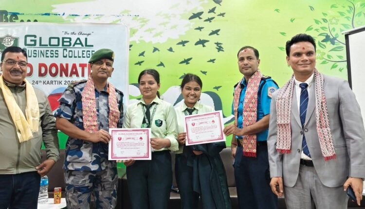 ग्लोबल बिजनेस क्याम्पसमा १७३ जनाद्वारा रक्तदान, मानवसेवामा युवाको सक्रिय सहभागिता।