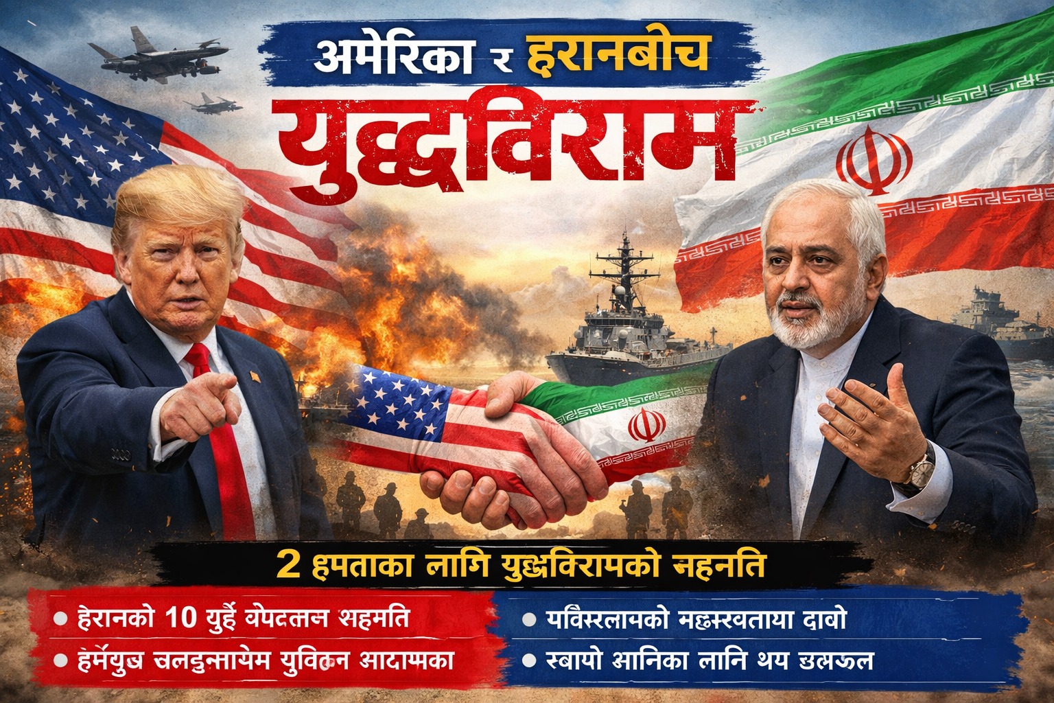 अमेरिका–इरानबीच दुई हप्ताका लागि युद्धविराम।