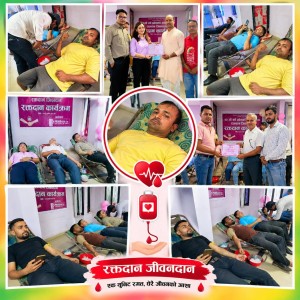 तेरापन्थ युवक परिषद्को सामाजिक अभियानमा प्राइम कमर्सियल बैंक जोडियो, ७५ जनाले गरे रक्तदान।
