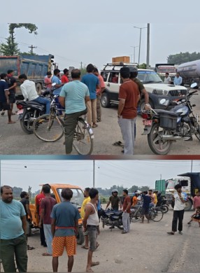 बहुअरी–परवानीपुर सडक जीर्ण भएपछि स्थानीयद्वारा ३० मिनेट चक्काजाम।
