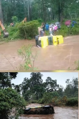 बिरामी लिएर चितवन जाँदै गरेको एम्बुलेन्स लाई खोलाले बगायो।