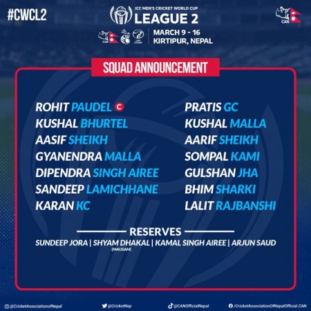 युएई र पपुवा न्युगिनीसँग खेल्ने नेपाली क्रिकेट टोलीकाे घोषणा