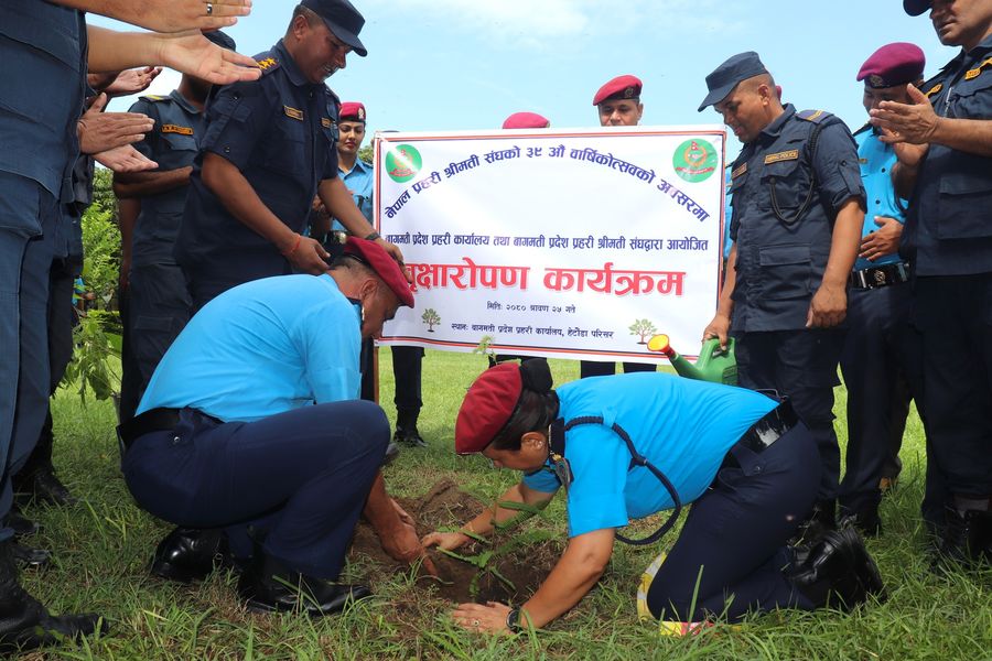 प्रहरी श्रीमती संघद्वारा हेटौंडामा वृक्षारोपण